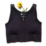 HuggerPRIMA Bra shown in No Moon Black, size Small - High to Medium Compression, Post-surgical Bra, Lymphedema Bra, Mastectomy Compression Bra, Surgical compression binder. For those who want more support and control, larger cup sizes, high impact activity support, higher compression sports bra.