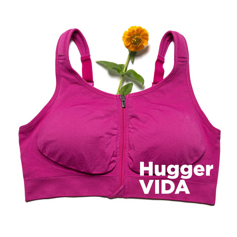 HuggerVIDA in Prairie Dawn Pink - Medium compression. Everyday, wire-free bra for comfort and support.Made especially for those want lower compression that still shapes & supports for really comfortable wear; women who prefer to sleep in a bra; those transitioning from a higher compression garment post-surgically; women needing a comfortable go-to bra for the demands of daily life. Daily bra. Sleep bra. Comfy bra. Easy bra sizes. Go to bra.