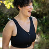 HuggerPRIMA Bra in No Moon Black - Full coverage and High to Medium Compression, Post-surgical Bra, Lymphedema Bra, Mastectomy Compression Bra, Surgical compression binder. For those who want more support and control, larger cup sizes, high impact activity support, higher compression sports bra.